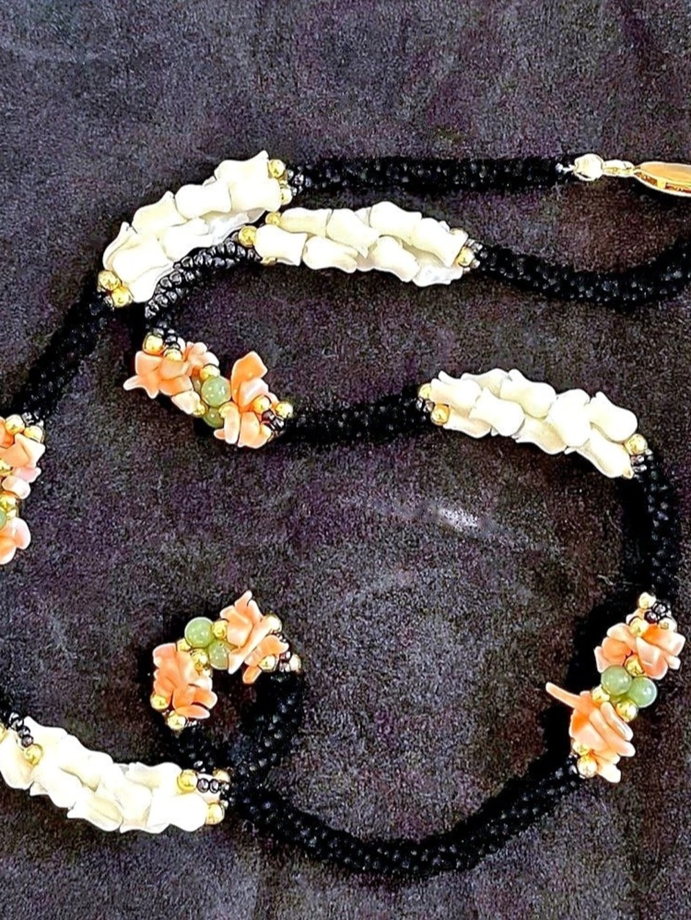 Vintage Mother-of-pearl and Coral Beaded Necklace